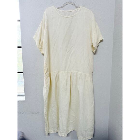 Black Crane Easy Dress Linen Crewneck Maxi Vanilla Size XS - Picture 2 of 7